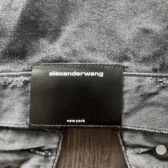 Alexander Wang A Wang Distressed Black Denim Jacket Shirt size 36 PREOWNED - Picture 9 of 10